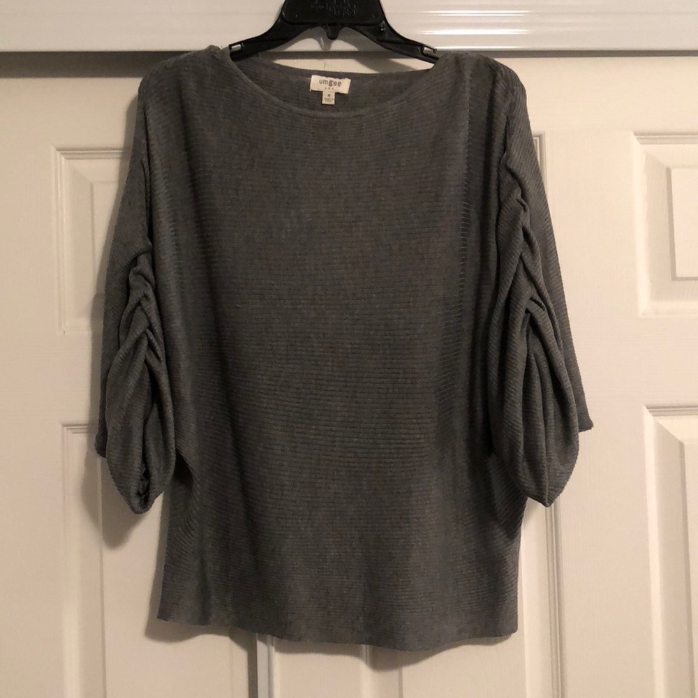Cinch Sleeve Gray Sweater
